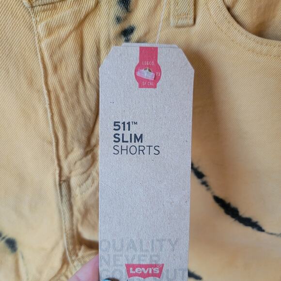 Levi's 511 Yellow Tie Dye Slim Roquefort 11 Inch Jorts Jean Shorts Size 30 - Picture 2 of 11